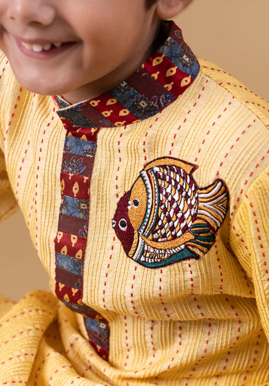 Sunshine Fish Appliqué Kurta Set