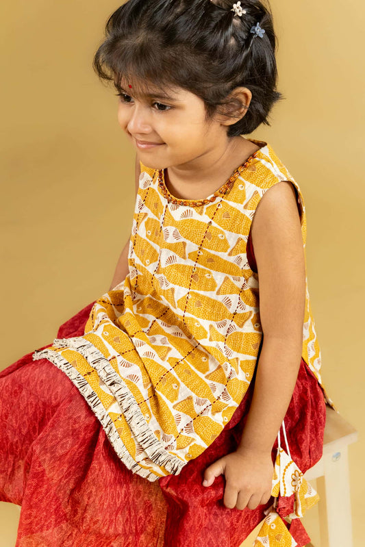 Red & Mustard Festive Frock Set