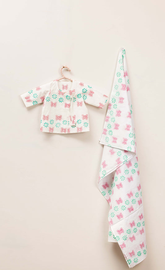 Baby Girl Butterfly Swaddle + Jhabla