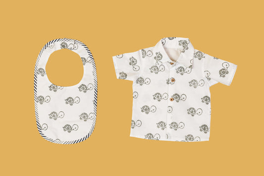 Baby Boy grey Tortoise Shirt + Bib