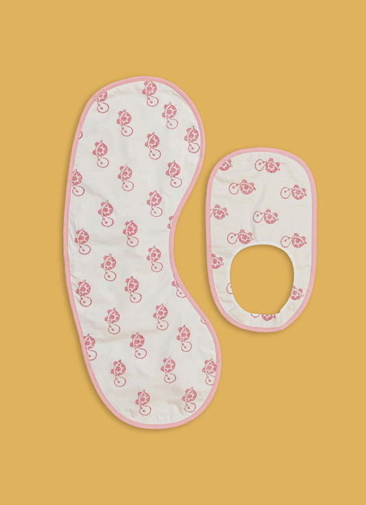 Bib + Burp Cloth Set – Pink Tortoise