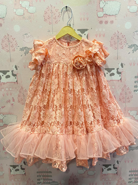 Peach Ruffle Lace Dress